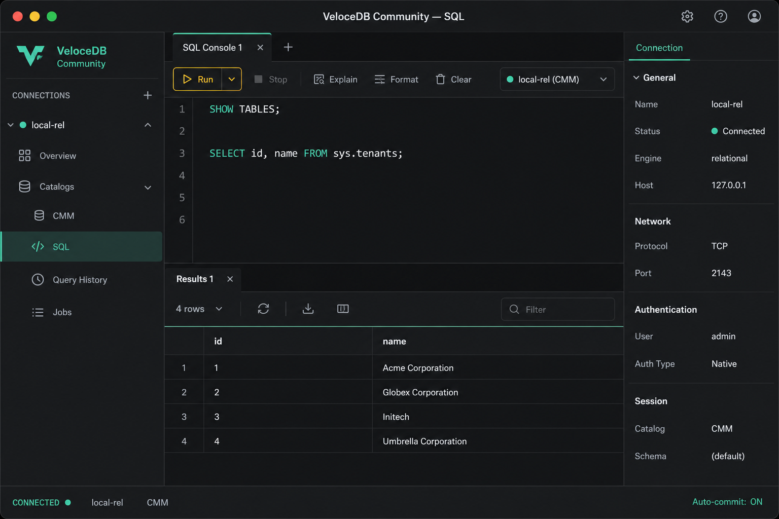 SQL console